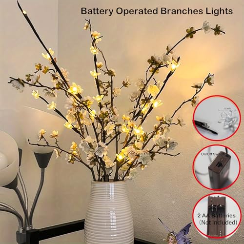 3pcs Battery Operated Cherry Blossom Flower Branch Lights Vase Filler Decor