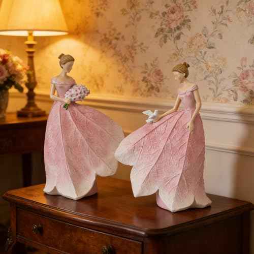 Pink Leaf Angel Girls Fairy Statue Collection Home Decoration