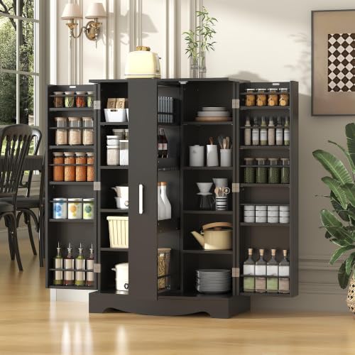 47" Kitchen Pantry Cabinet with Pull Out Drawer Adjustable Shelves