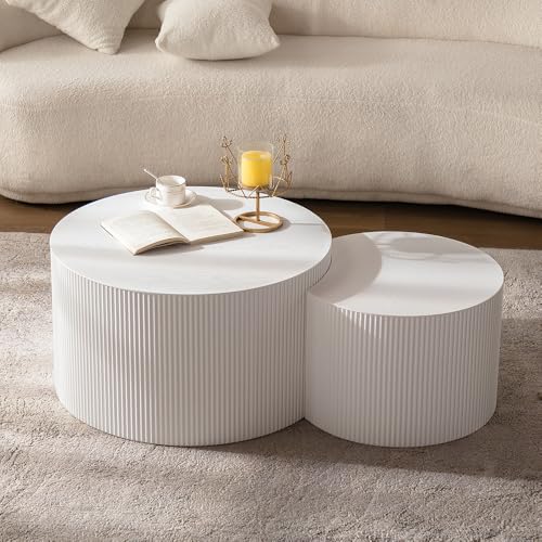 White Round Fluted Nesting Coffee Table Set of 2 (2 Count)