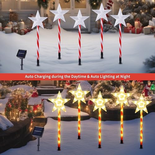 Solar Christmas Star Pathway Lights Outdoor Decorations (10 Count)