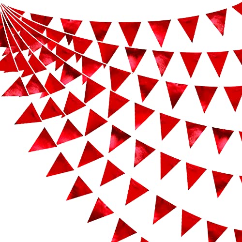 Red Party Decorations Triangle Pennant Banner Flag Dark Red Metallic Fabric Bunting Garland for Graduation Wedding Bridal Shower Birthday Anniversary Holiday Valentines Retirement Party Supplies (36 Count)