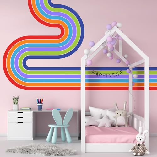 65" x 116" Large Removable Boho Rainbow Road Wall Decor (9 Count)