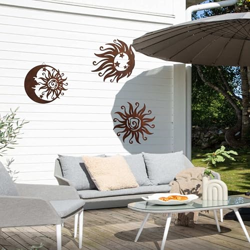 Set of 3 Rust Colored Sun Moon Metal Wall Art (3 Count)