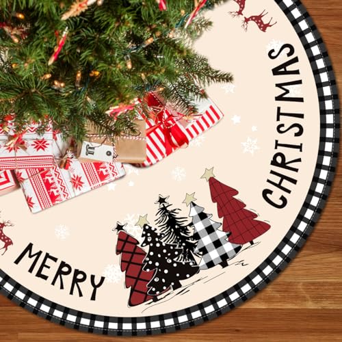 Christmas Tree Skirt 48 Inches Black White Buffalo Plaid