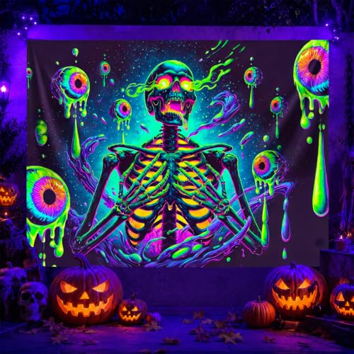 Skull Tapestry Blacklight Tapestry 78x59 Inch UV Wall Hanging