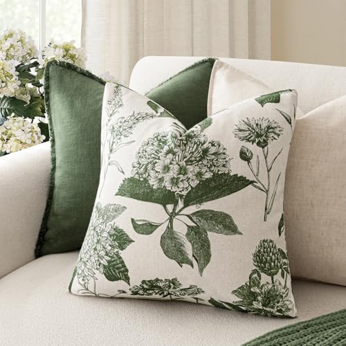 Set of 2 Linen Floral Throw Pillow Covers Neutral Vintage Print Decorative Cozy Cushion Covers Farmhouse Boho Home Decor for Sofa Chair Couch Bedroom Living Room