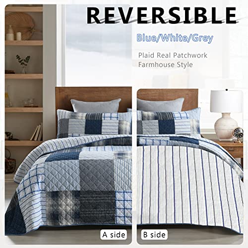 Queen Quilt Set Bedspread Reversible Plaid Grid Quilted Bedspread 3
