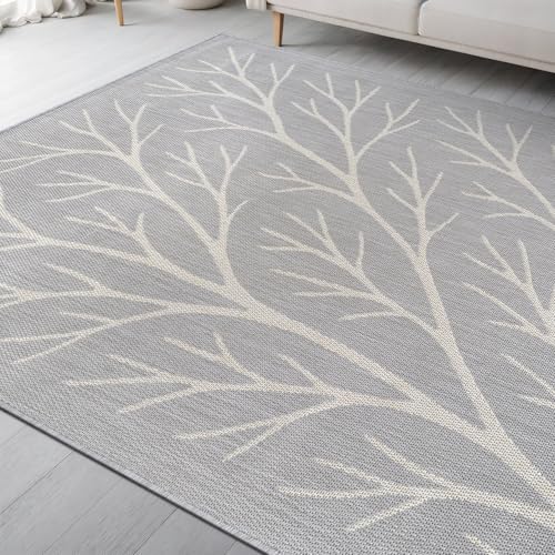 Washable Indoor Outdoor Rug 9x12 Modern Area Rugs Branch Pattern Non Shedding Waterproof Easy Clean Patio Deck Porch Living Room Bedroom Garden RV (108 Sq Ft)