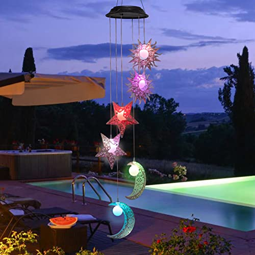Solar Wind Chimes with Sun Moon Star Color Changing Windchimes