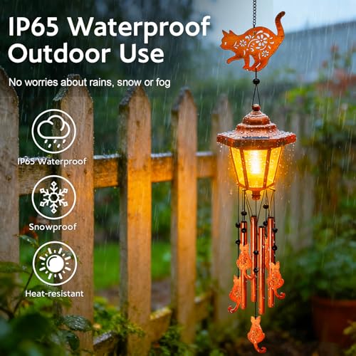 Cat Solar Wind Chimes for Outside (2 Count)