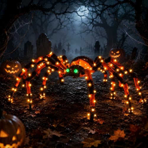 4.2Ft Giant Spider Halloween Decorations Outdoor 52" Light Up Spider with 90 LED Lights for Front Yard (Zz-003)