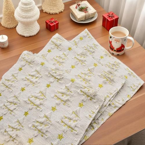 Christmas Table Runner Christmas Trees Beige Soft Plush Faux Fur 13x72 Inch (6.5 Sq Ft)