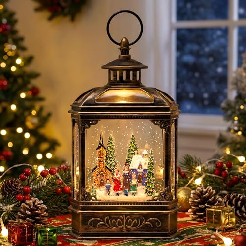 Musical Snow Globe Lantern Lighted Church Carolers Christmas Village Snow Water Lantern Swirling Glittering Home Decoration and Gift