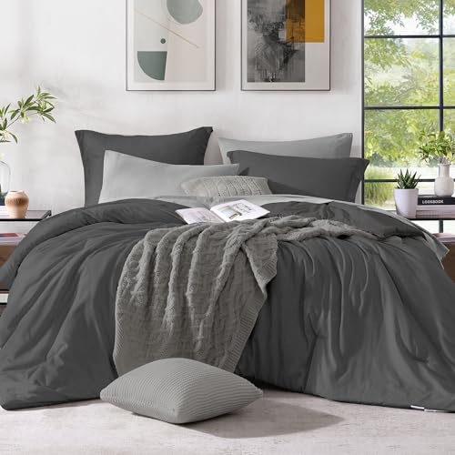 Full Size Comforter Set 7 Pieces Dark Grey Bed in a Bag