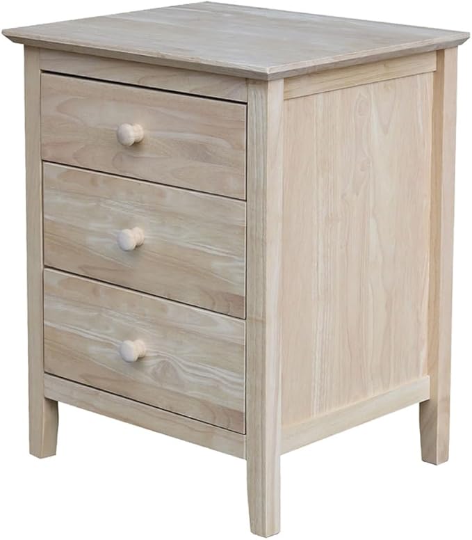 25"H Solid Wood Bedroom Nightstand with 3 Drawers, Parawood Construction, Paint or Stain in Any Color, Durable and Eco-Friendly, Unfinished