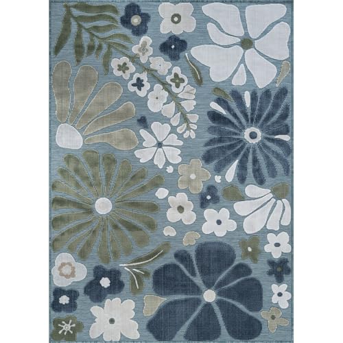 Outdoor Rug 10x14 Large Modern Floral Tropical Area Rugs for Outdoor and Indoor Patio Easy to Clean Non Shedding Living Room Porch Garden Washable Outside Carpet (140 Sq Ft)