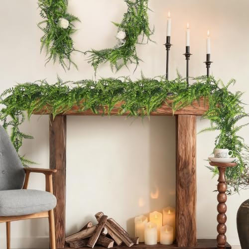 2Pc Artificial Boston Ferns Garland 5.8Ft Green Fake Greenery Vines (11.6 Foot)
