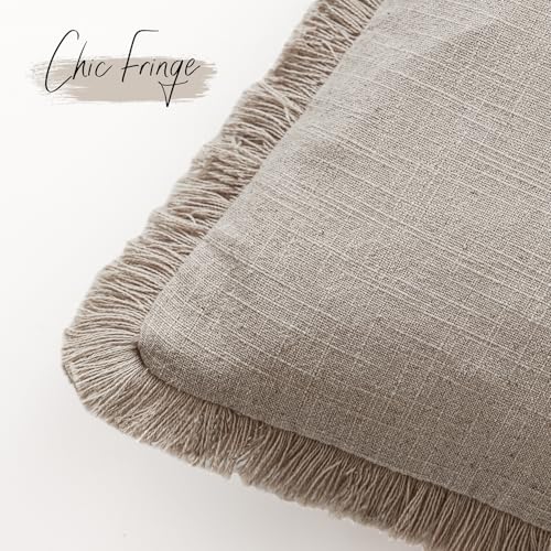 Decorative Linen Fringe Throw Pillow Covers 26×26 Natural Linen (2 Count)