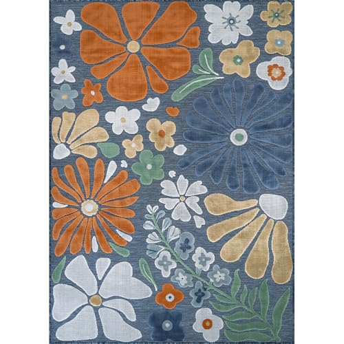 Outdoor Rug 6x9 Modern Floral Tropical Area Rugs for Outdoor and Indoor Patio Easy to Clean Non Shedding Living Room Porch Garden Washable Outside Carpet (58.5 Sq Ft)