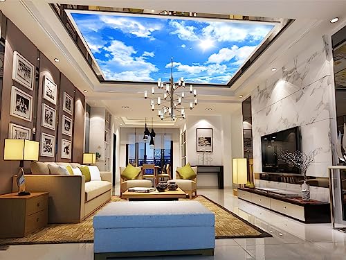 Blue Sky and White Clouds Suspended Ceiling wall Mural Wallpaper for Bedroom (49 Sq Ft)