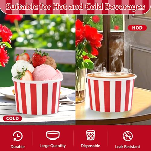 Greencian 120Pcs 12oz Red and White Ice Cream Cups for Hot or Cold Food