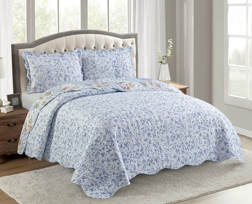 Blue Roses Patchwork Quilt Set