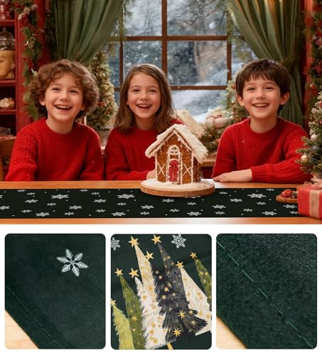 Christmas Table Runner Snowflakes Christmas Tree Home Decorations Green