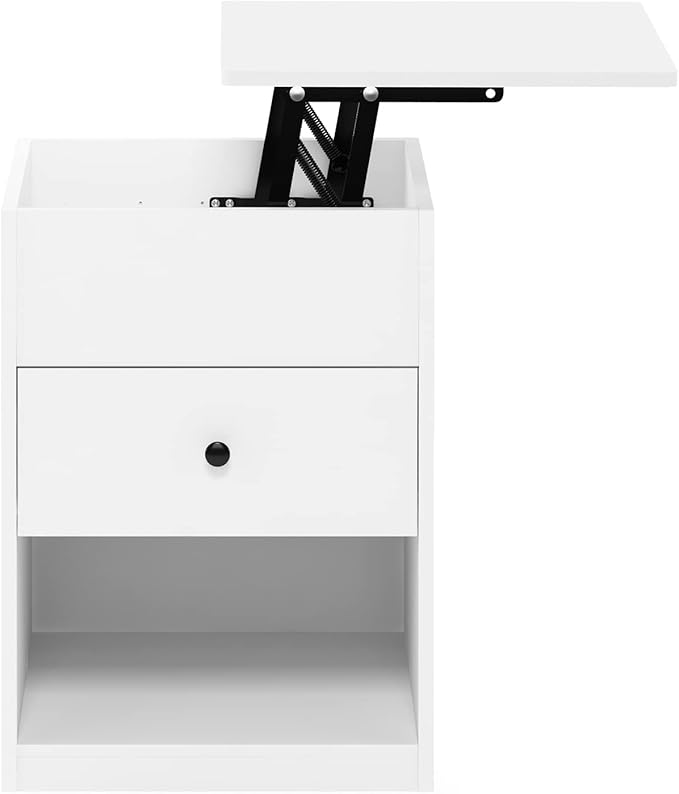 Furinno Jensen Lift Top Nightstand, Solid White