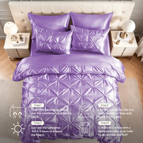 Satin Queen Comforter Set Lavender (7 Count)