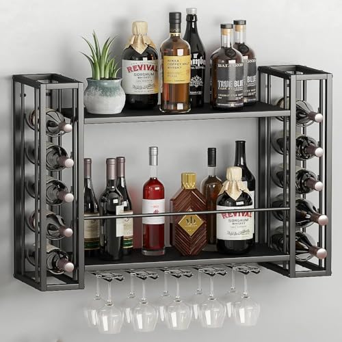 Wall Mounted Wine Rack with Glass Holder