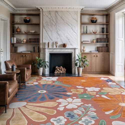 Outdoor Rug 9x12 Large Modern Floral Tropical Area Rugs for Outdoor and Indoor Patio Easy to Clean Non Shedding Living Room Porch Garden Washable Outside Carpet (108 Sq Ft)
