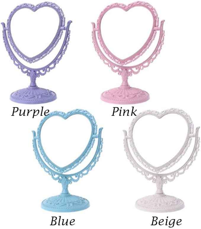 AKOAK Heart-Shaped Cosmetic Mirror - Plastic, Double-Sided, Rotatable, Lightweight - Bathroom & Bedroom Mirror (Purple)