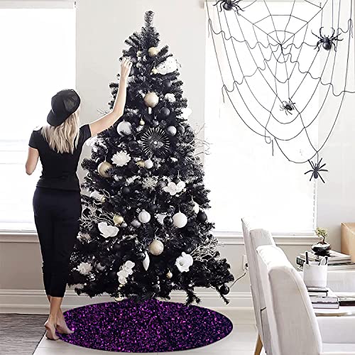 Purple Christmas Tree Skirts 21 Inch Mini Xmas Tree Skirt with Velvet Fabric Luxury Shiny Christmas Tree Mat Round Table TopTree Blanket Decoration for Happy New Year Christmas Party Holiday Birthday