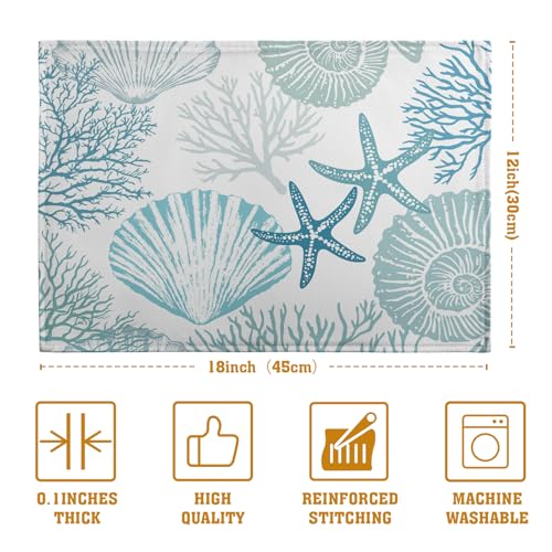 Nautical Coastal Blue Placemats Set of 4 Summer Teal Turquoise Beach Theme Linen Table Mats Ocean Coral Seashell Starfish Decorative Place Mats for Party Kitchen Dining Outdoor Indoor Decor