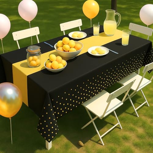 3Pcs Black and Gold Graduation Tablecloth