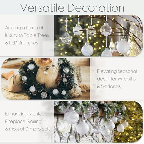 Shatterproof Clear Plastic Christmas Ball Ornaments Decorative Xmas Balls Baubles Set with Stuffed Delicate Decorations (16 Count)