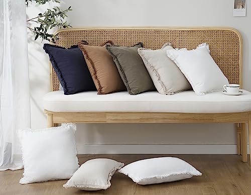 Decorative Linen Fringe Throw Pillow Covers 18×18 Inch (2 Count)