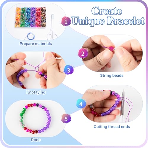 About 144 Colors 1200PCS 6mm Glass Beads Bracelet Making Set (1200 Count)