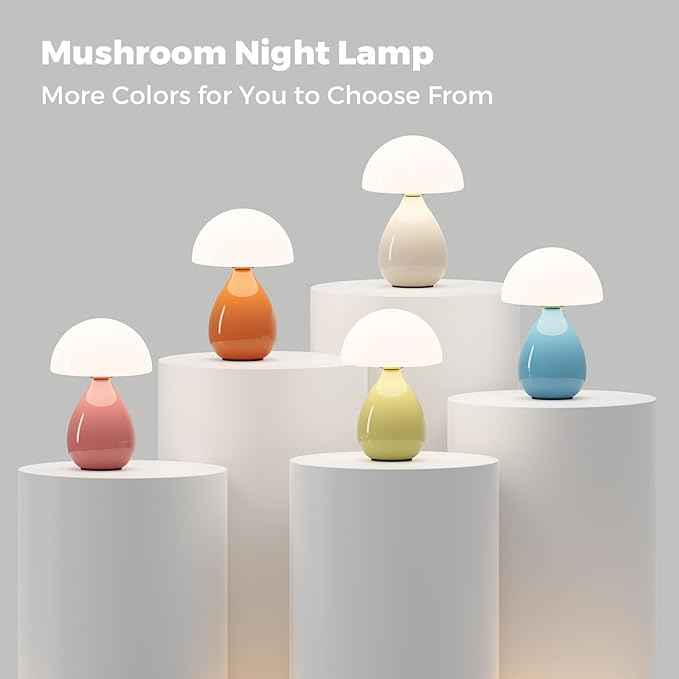 Mushroom Lamp, Vintage Small Table Lamp for Bedroom, Ice Crack Ceramic LED Night Light for Kids, Mid Century Modern Bedside Lamp for Nightstand, Living Room, Home Decor Gift Ideas for Women, Orange
