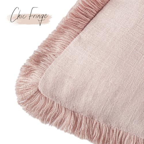 Decorative Linen Fringe Throw Pillow Covers 20×20 Light Pink (2 Count)