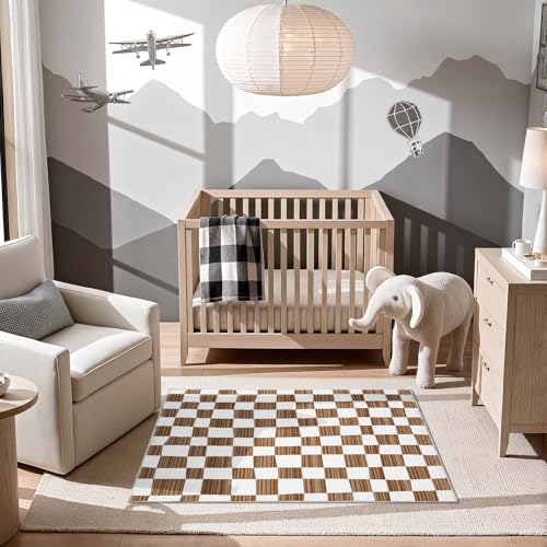 3x5 Area Rug Washable Modern Checkered Rug for Kids Room (15 Sq Ft)