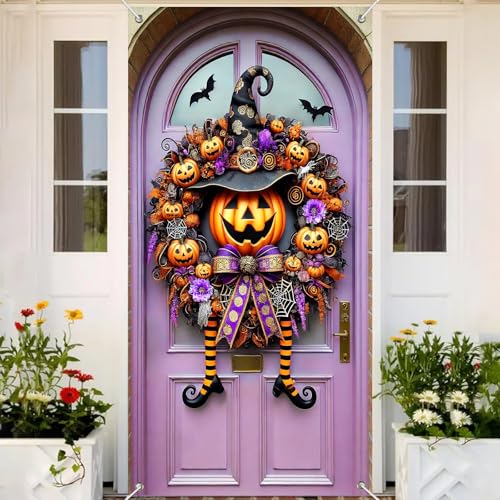 Halloween Witch Hat Pumpkin Door Cover 35x71 Inch Polyester