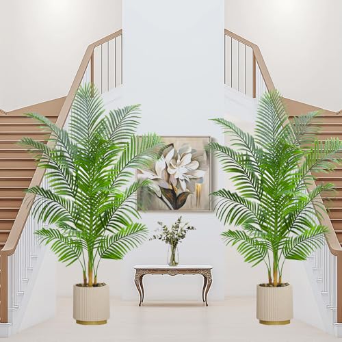 2 Pack Artificial Palm Tree Indoor Plant 6FT Tall Fake Tropical Palm Tree in Pot