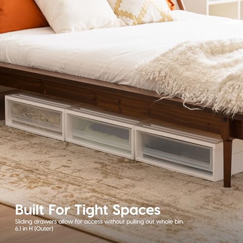 4-Pack, 27 Qt. Under Bed Storage Bin with Sliding Drawers, White (4 Count)
