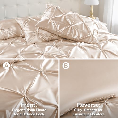 Satin Queen Comforter Set Beige