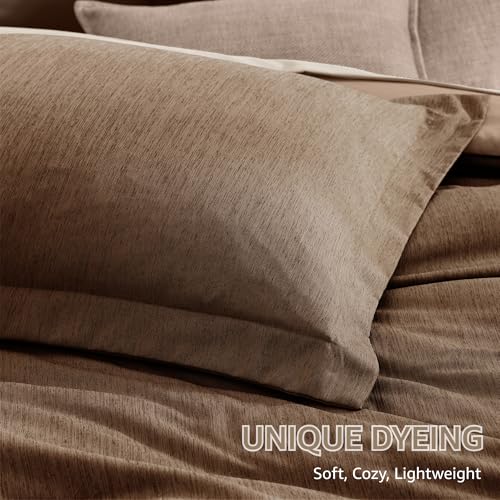 Queen Comforter Set 7 Pieces Brown Cationic Dyeing Bed in a Bag