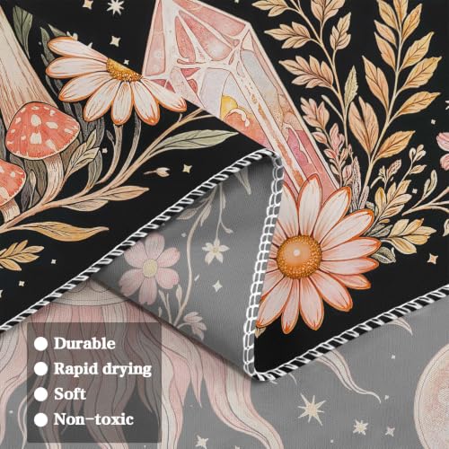 Boho Pink Sun Moon Phase Daisy Flower Mushroom Tapestry 48 x 36 Inch