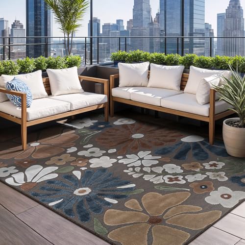 Outdoor Rug 10x14 Large Modern Floral Tropical Area Rugs for Outdoor and Indoor Patio Easy to Clean Non Shedding Living Room Porch Garden Washable Outside Carpet (140 Sq Ft)