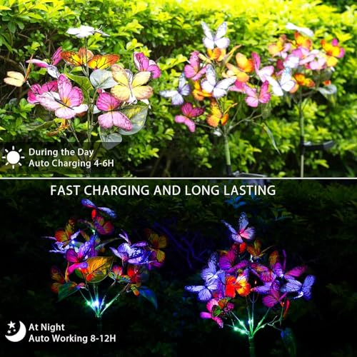 Solar Garden Lights Outdoor Waterproof Decorative Solar Lights Outdoor 8 Pack with 176 LED 136 Butterfly Flower Garden Decor Yard Decorations Patio Lawn (8 Count)